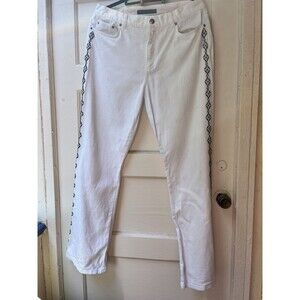 Vintage Ralph Lauren Jeans Sz 12 Cream Mid Rise Flared Beaded Aztec Western 90s